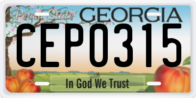 GA license plate CEP0315
