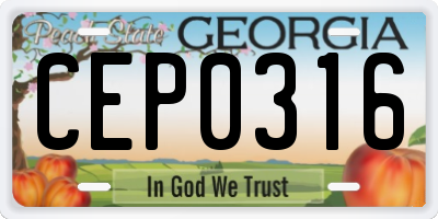 GA license plate CEP0316