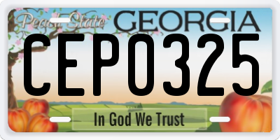 GA license plate CEP0325