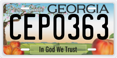 GA license plate CEP0363