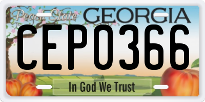 GA license plate CEP0366