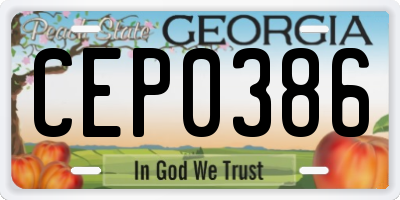 GA license plate CEP0386
