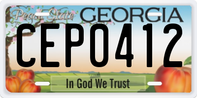 GA license plate CEP0412