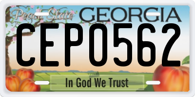 GA license plate CEP0562