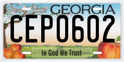 GA license plate CEP0602