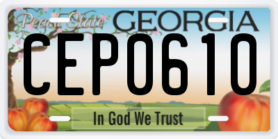GA license plate CEP0610
