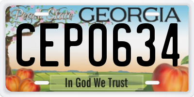 GA license plate CEP0634