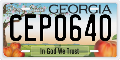 GA license plate CEP0640