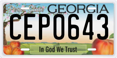 GA license plate CEP0643