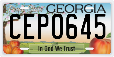 GA license plate CEP0645