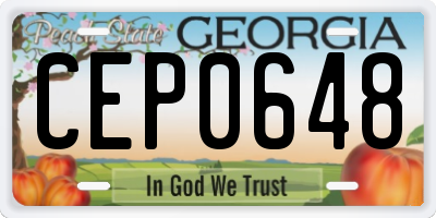GA license plate CEP0648