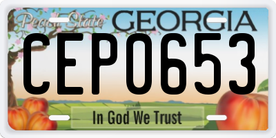 GA license plate CEP0653