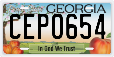 GA license plate CEP0654