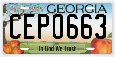 GA license plate CEP0663