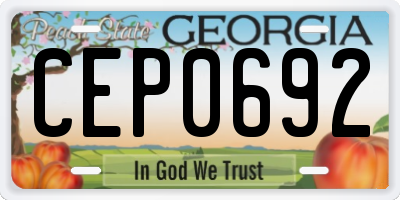 GA license plate CEP0692