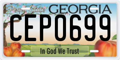 GA license plate CEP0699