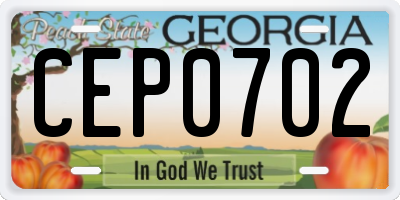 GA license plate CEP0702