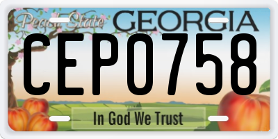 GA license plate CEP0758