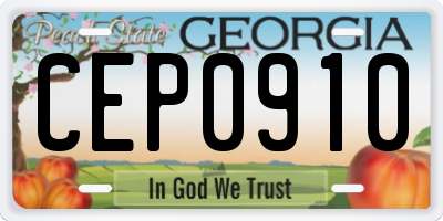 GA license plate CEP0910