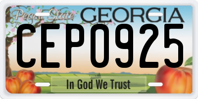GA license plate CEP0925