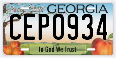 GA license plate CEP0934