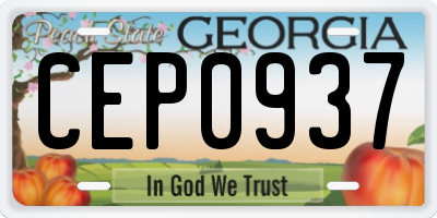 GA license plate CEP0937