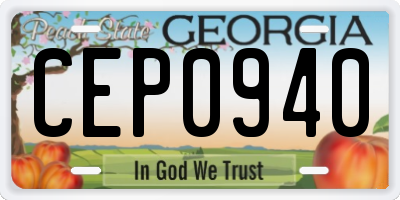 GA license plate CEP0940