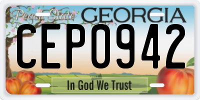 GA license plate CEP0942