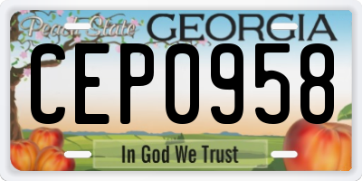 GA license plate CEP0958