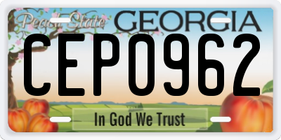 GA license plate CEP0962