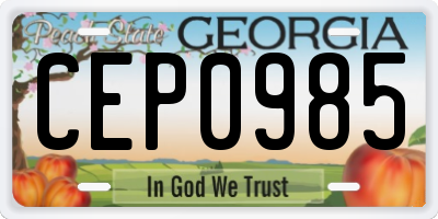 GA license plate CEP0985