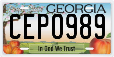 GA license plate CEP0989