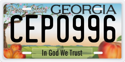 GA license plate CEP0996