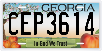 GA license plate CEP3614