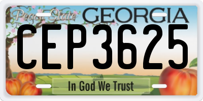 GA license plate CEP3625