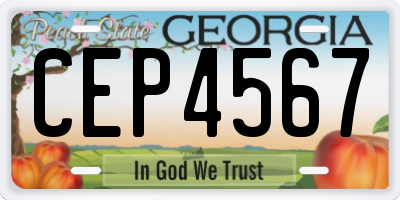 GA license plate CEP4567