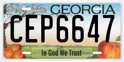 GA license plate CEP6647