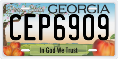 GA license plate CEP6909