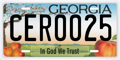 GA license plate CER0025