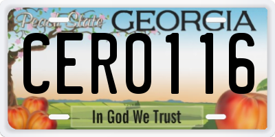 GA license plate CER0116