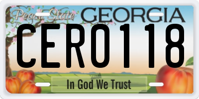 GA license plate CER0118