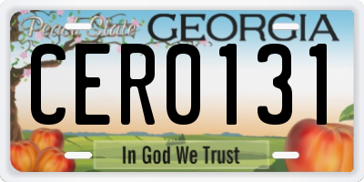GA license plate CER0131