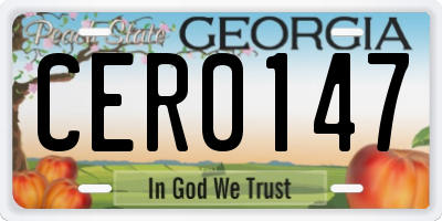 GA license plate CER0147