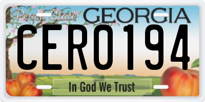 GA license plate CER0194