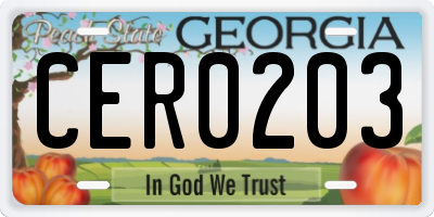 GA license plate CER0203
