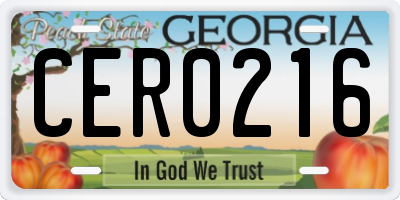 GA license plate CER0216