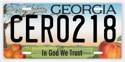 GA license plate CER0218