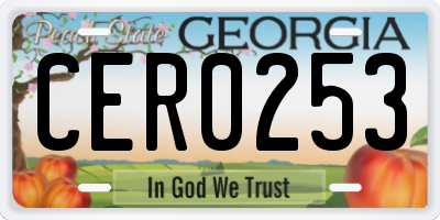 GA license plate CER0253