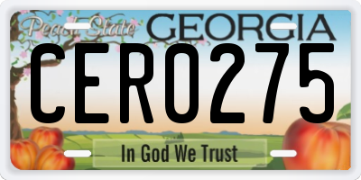 GA license plate CER0275