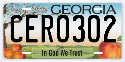 GA license plate CER0302